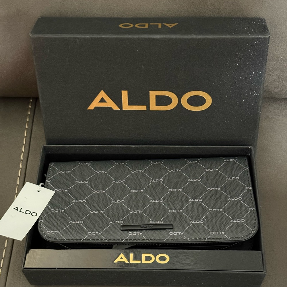 ALDO Black Logo-Print Continental Wallet